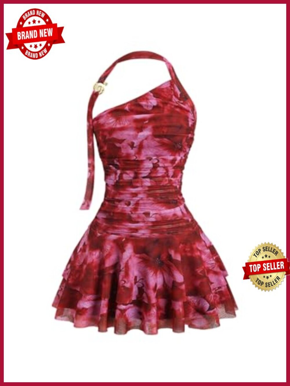 Womens Mini Dress Halter Neck Ruffle Hem Tiered A Line Sleeveless